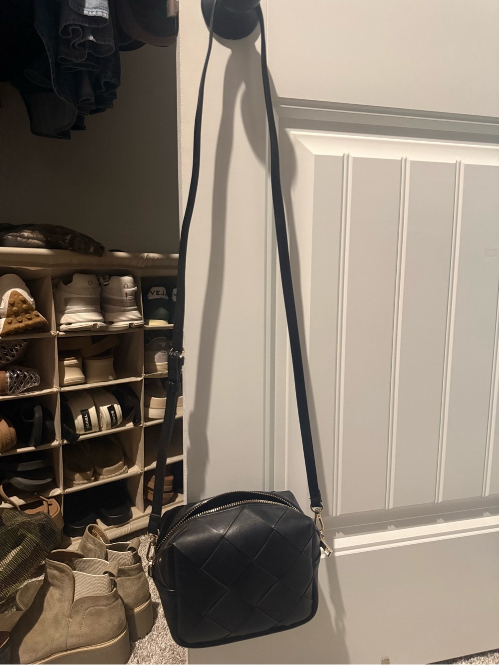 A NEW DAY - Black Woven Leather Crossbody Bag